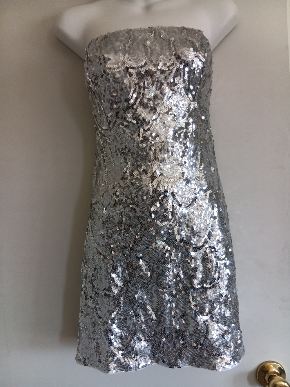 privy Silver Sequin Strapless Cocktail Dress